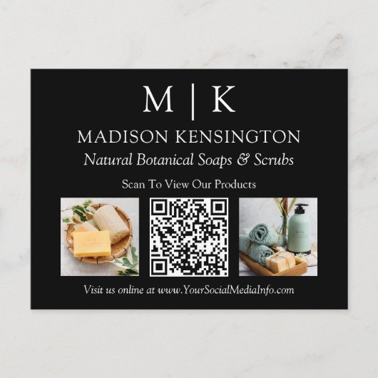 Monogram of voeg Logo Business QR Code 2 Foto toe Briefkaart (Voorkant)