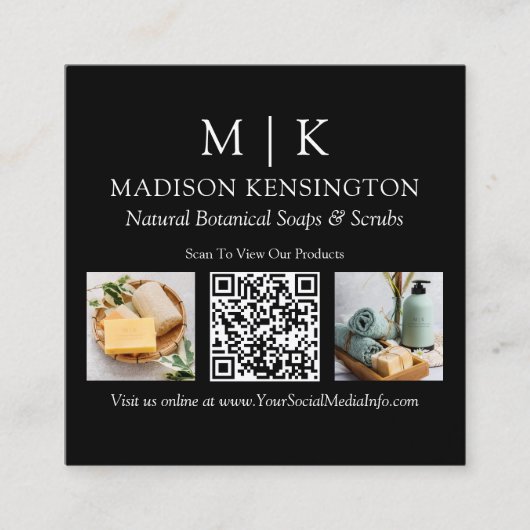 Monogram of voeg Logo Business QR Code 2 Foto toe Vierkante Visitekaartje (Voorkant)