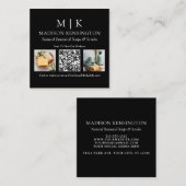 Monogram of voeg Logo Business QR Code 2 Foto toe Vierkante Visitekaartje (Voorkant / Achterkant)