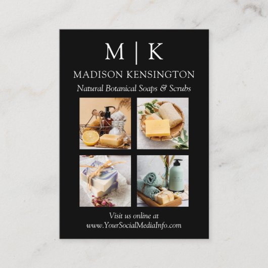 Monogram of voeg Logo Business QR Code 4 Foto toe Informatiekaartje (Voorkant)