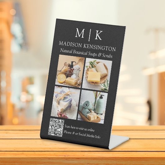 Monogram of voeg Logo Business QR Code 4 Foto toe Reclamebord Met Voetstuk