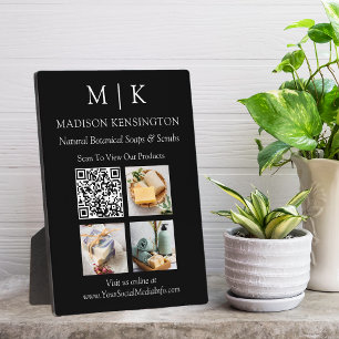 Monogram of voeg Logo Business QR Code Black Foto  Fotoplaat