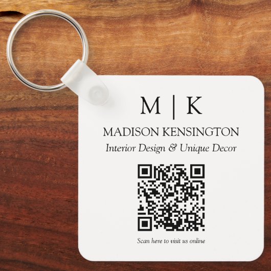Monogram of voeg Logo Business QR Code Square toe Sleutelhanger (Voorkant)