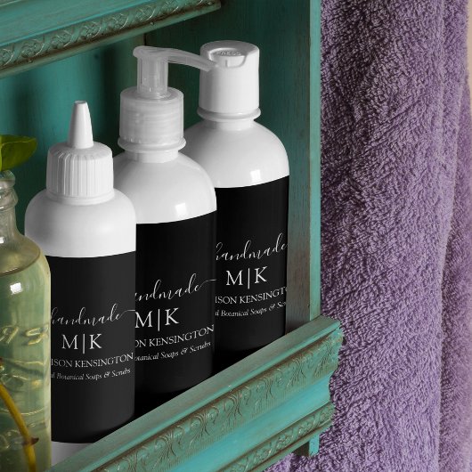 Monogram of voeg Logo Handmade Business Black Labe Wijn Etiket