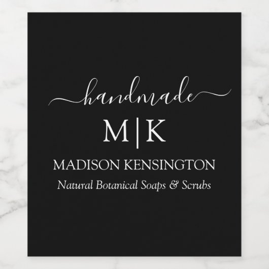 Monogram of voeg Logo Handmade Business Black Labe Wijn Etiket (Enkel label)