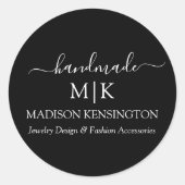Monogram of voeg Logo Handmade Business Black toe Ronde Sticker (Voorkant)