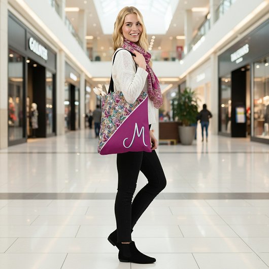 Monogram offset Boroque bloempatroon Tote Bag