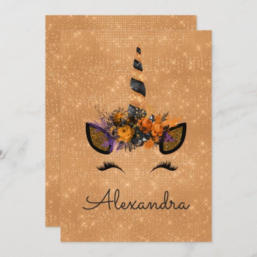 Monogram Oktober Sparkle Eenhoorn Verjaardag Kaart (Voorkant / Achterkant)