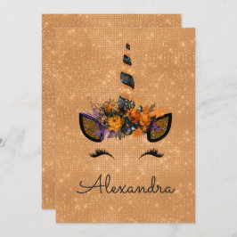 Monogram Oktober Sparkle Eenhoorn Verjaardag Kaart