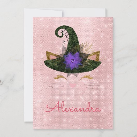 Monogram Oktober Sparkle Kat Verjaardag Kaart (Voorkant)