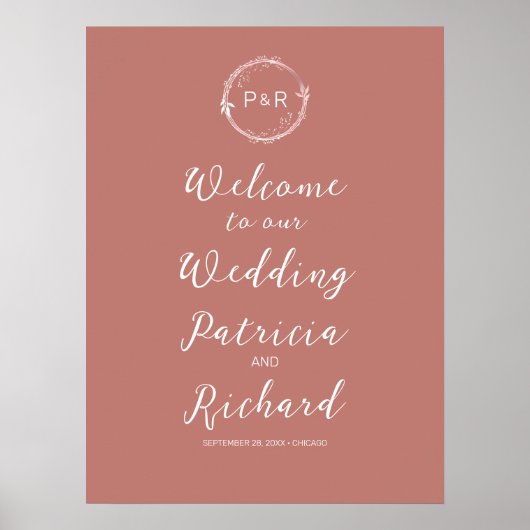 Monogram Old Roos Weduwschap Welkomstbord Poster (Voorkant)