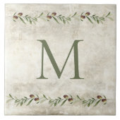 Monogram Olijf & takken Rustiek gepersonaliseerd Tegeltje (Voorkant)