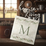 Monogram Olijf & takken Rustiek gepersonaliseerd Tegeltje<br><div class="desc">Rustieke waterverf olijftakken slingers. Personaliseer met uw familie monogram. Mix & match met andere tegels om je perfecte look te creëer. 100% klanttevredenheid met "Zazzle" elke dag.</div>