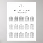 Monogram Olijfblad Bruiloft 15 Tafel Zitgrafiek Poster (Voorkant)