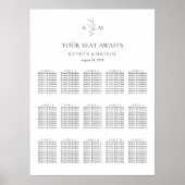 Monogram Olijfblad Bruiloft 15 Tafel Zitgrafiek Poster (Voorkant)