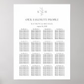 Monogram Olijfblad Bruiloft 16 Tafel Zitgrafiek Poster (Voorkant)