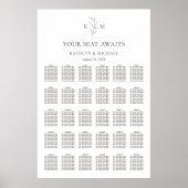 Monogram Olijfblad Bruiloft 30 Tafel Zitgrafiek Poster (Voorkant)