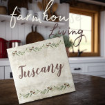 Monogram Olijfgaard Rustiek Bruin Toscane Tegeltje<br><div class="desc">Rustieke waterverf olijftakken garland. Toscaanse script in het coördineren van bruin. Mix & match met andere tegels om je perfecte look te creëer. 100% klanttevredenheid met "Zazzle" elke dag.</div>