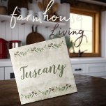 Monogram Olijfgaard Rustiek Groen Toscane Tegeltje<br><div class="desc">Rustieke waterverf olijftakken garland. Toscaanse script in coördinerende groen. Mix & match met andere tegels om je perfecte look te creëer. 100% klanttevredenheid met "Zazzle" elke dag.</div>