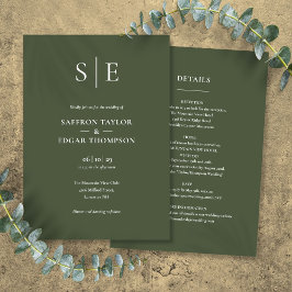 Monogram Olijfgroen Alles in één bruiloft Kaart