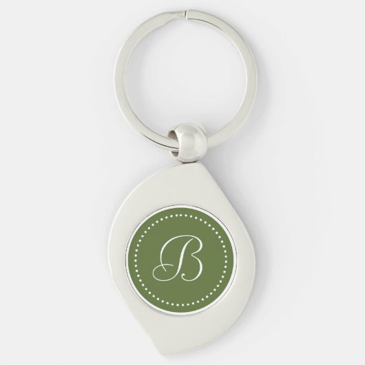 Monogram Olijfgroen/Wit Stippenrand Sleutelhanger (Voorkant)