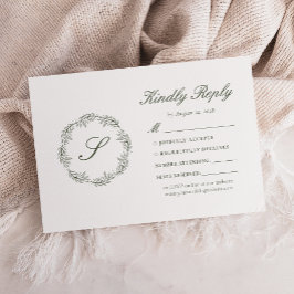 Monogram Olijfgroene Krans Bruiloft RSVP Kaartje