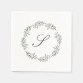 Monogram Olijfgroene Krans Classic Script Wedding Servet (Voorkant)