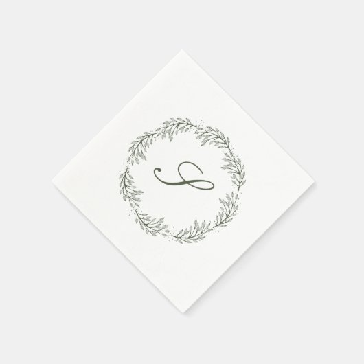 Monogram Olijfgroene Krans Classic Script Wedding Servet (Hoek)