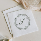 Monogram Olijfgroene Krans Classic Script Wedding Servet