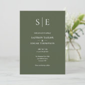 Monogram Olijfgroene QR Code Trouwkaart Kaart (Staand voorkant)