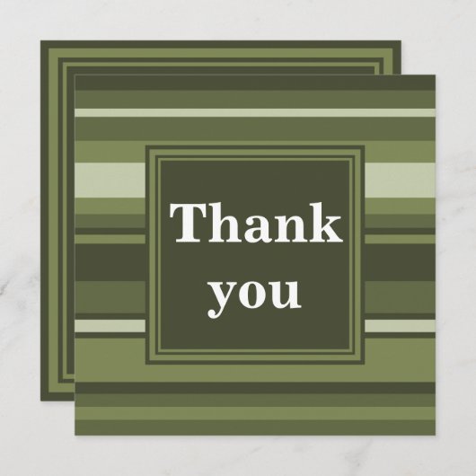 Monogram olijfgroene strepen bedankkaart (Voorkant / Achterkant)