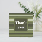 Monogram olijfgroene strepen bedankkaart (Staand voorkant)