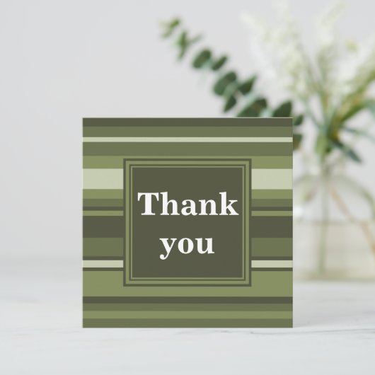 Monogram olijfgroene strepen bedankkaart (Staand voorkant)