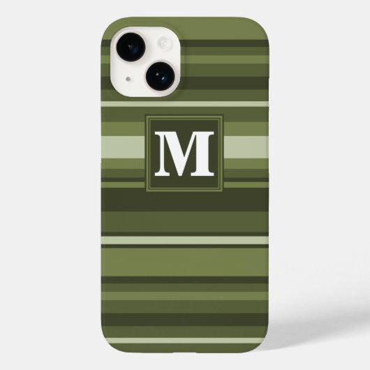 Monogram olijfgroene strepen Case-Mate iPhone case (Achterkant)