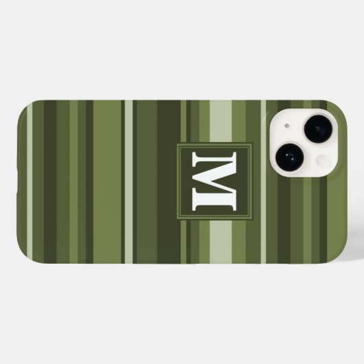 Monogram olijfgroene strepen Case-Mate iPhone case (Achterkant (horizontaal))