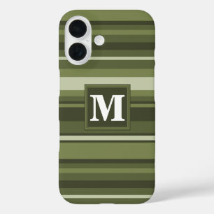 Monogram olijfgroene strepen iPhone 16 hoesje