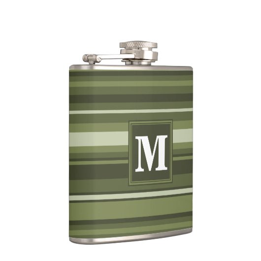 Monogram olijfgroene strepen heupfles (Rechts)