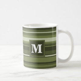 Monogram olijfgroene strepen koffiemok