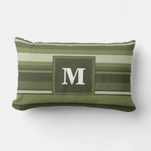 Monogram olijfgroene strepen kussen