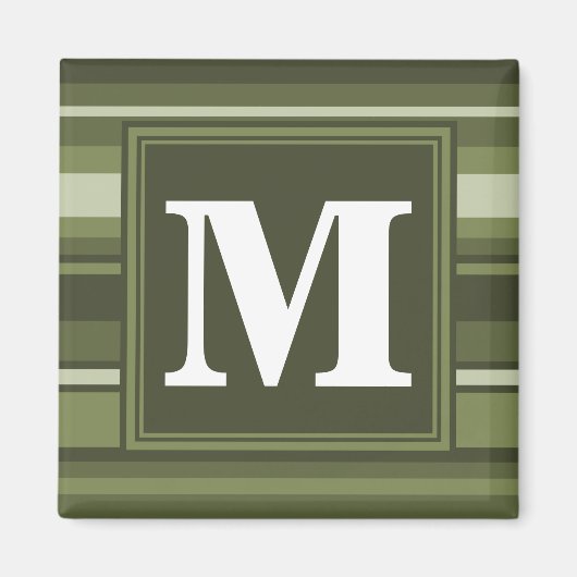 Monogram olijfgroene strepen magneet (Voorkant)