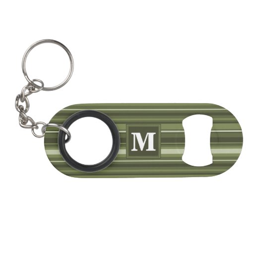 Monogram olijfgroene strepen mini flessenopener (Voorkant (Horizontaal))