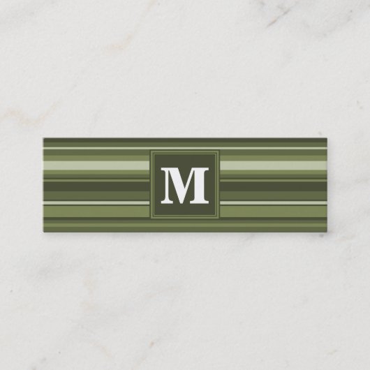 Monogram olijfgroene strepen mini visitekaartje (Voorkant)