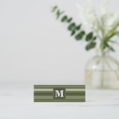 Monogram olijfgroene strepen mini visitekaartje (Staand voorkant)
