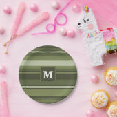 Monogram olijfgroene strepen papieren bordje (Feest)