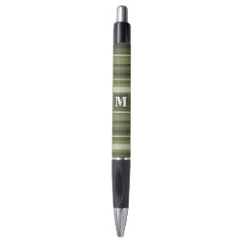 Monogram olijfgroene strepen pen