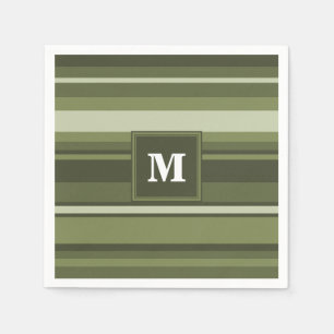 Monogram olijfgroene strepen servet