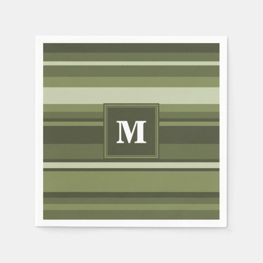 Monogram olijfgroene strepen servet (Voorkant)