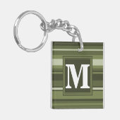 Monogram olijfgroene strepen sleutelhanger (Voorkant Links)