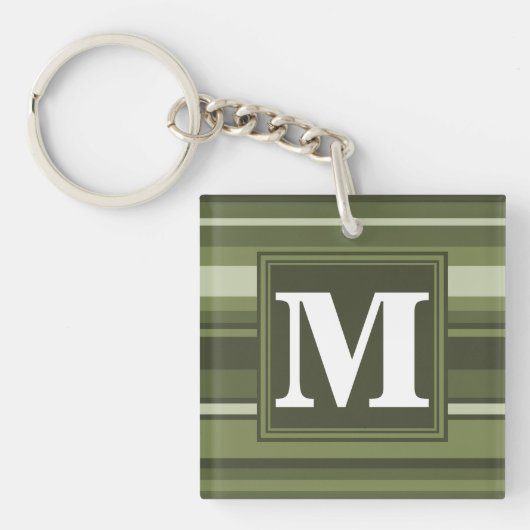 Monogram olijfgroene strepen sleutelhanger (Voorkant)