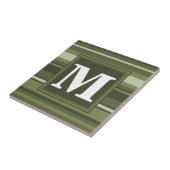 Monogram olijfgroene strepen tegeltje (Zijkant)